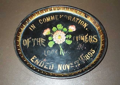 Enamelled tray commemorating the end of the 1893 lockout.