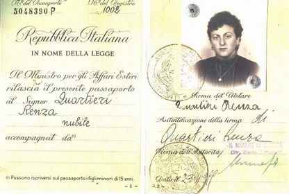 Il passaporto di Renza Quartieri, originaria della Lunigiana.