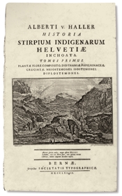 Frontespizio dell'opera "Historia stirpium indigenarum Helvetiae inchoata" di A. Haller