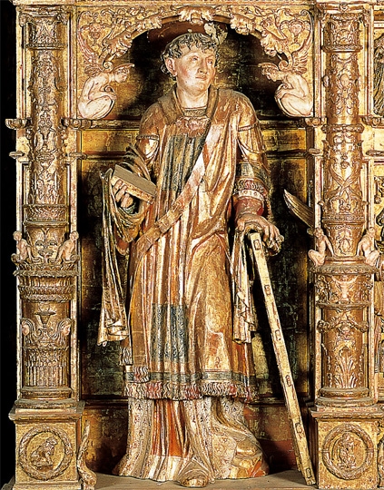 San Lorenzo - Dettaglio dell'ancona del santuario dell'Assunta, Morbegno (SO)